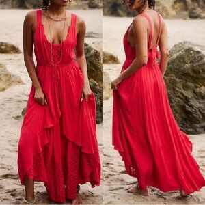 Nwt Free People Lost In Sunset Maxi Dress Red Heart Eyes